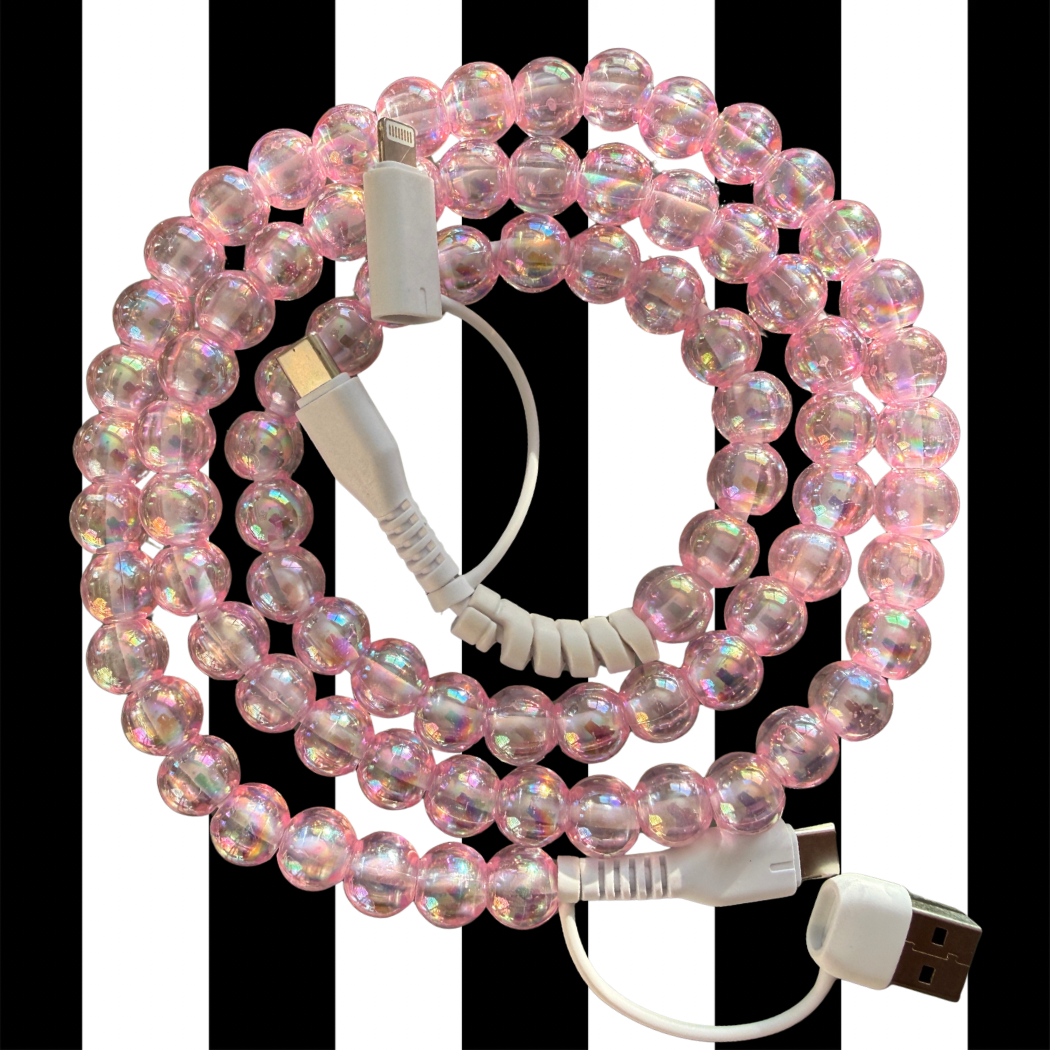 The Onion Patch - Pink Iridescent Beaded 4-in-1 Fast Charging Cable