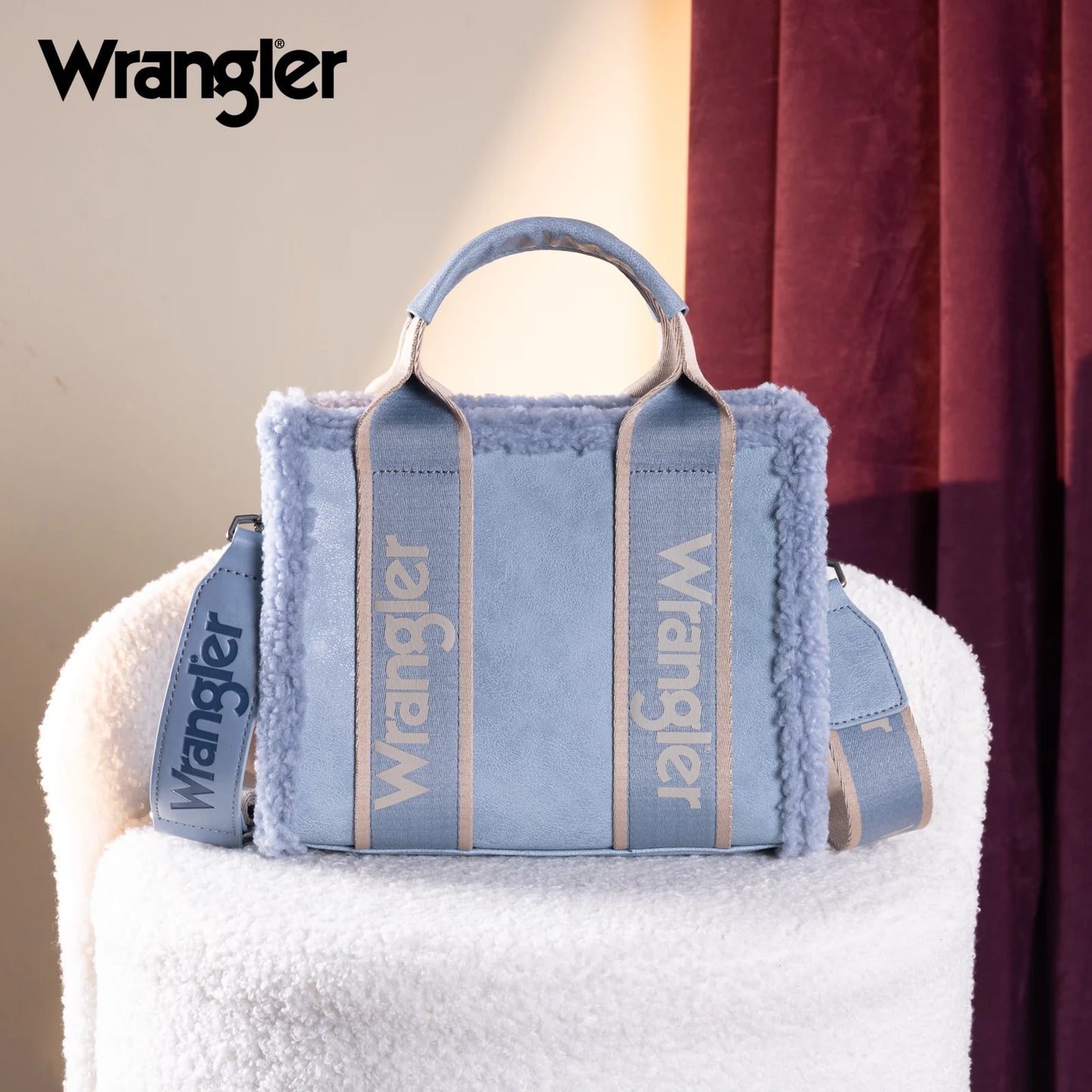 Wrangler Sherpa Small Canvas Tote/Crossbody -Blue