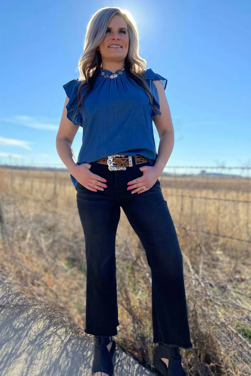 Dark Denim Babydoll Top