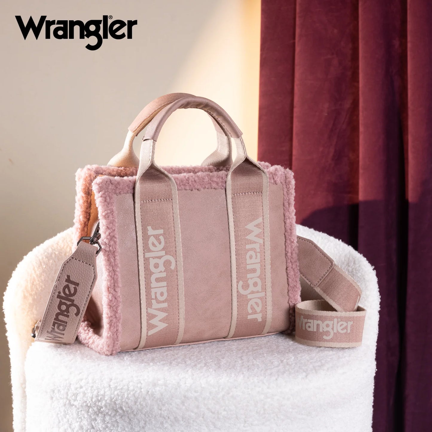 Wrangler Sherpa Small Canvas Tote/Crossbody - Pink