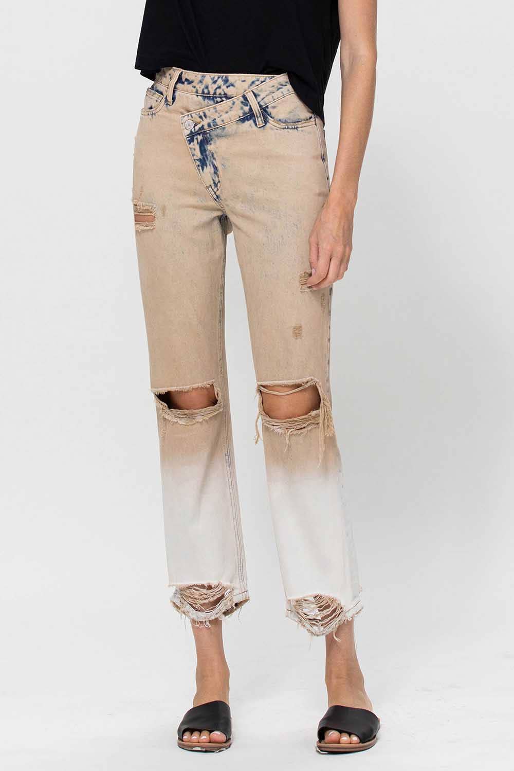 VERVET by FLYING MONKEY - HIGH RISE CRISS CROSS WAISTBAND BOYFRIEND JEANS V2711