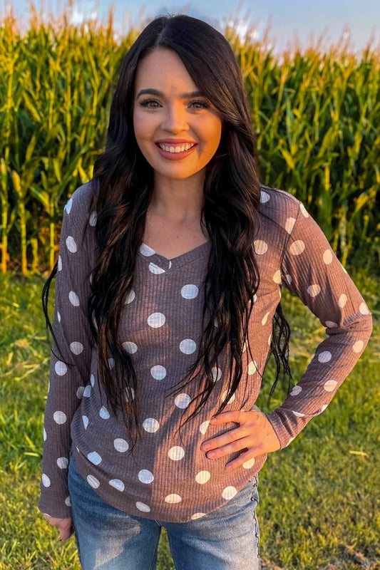 PRAIRIE POLKA TOP- CHOCOLATE BROWN