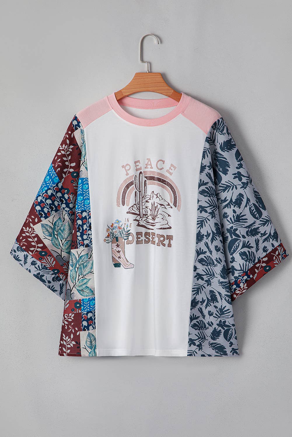 Little Daisy Closet - LDC Asymmetric Patchwork Sleeve Peace Desert Graphic Tee
