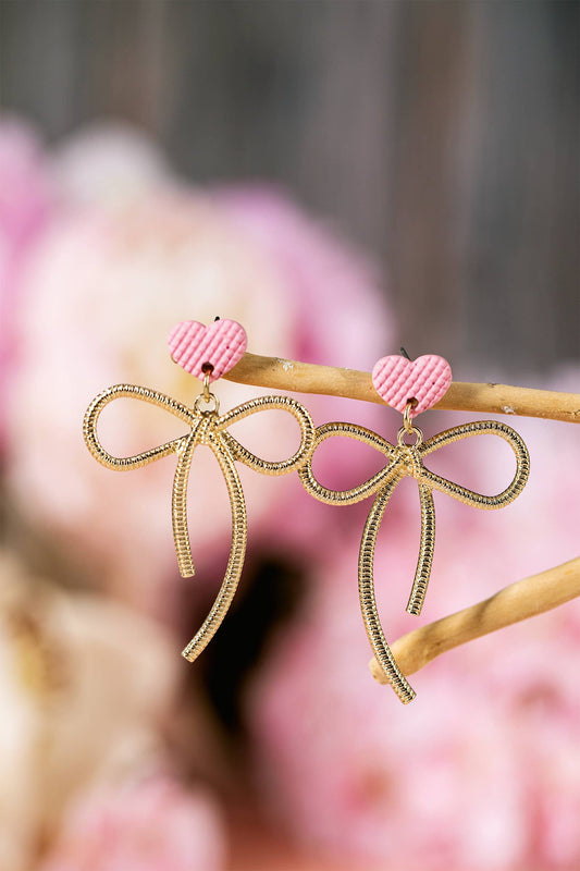 Little Daisy Closet - LDC  Waffled Heart Stud Gold Plated Bow Dangle Earrings