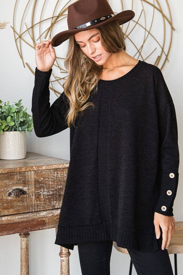 JADE BY JANE - LOOSE FIT BUTTON SLEEVE SOFT SWEATER KNIT