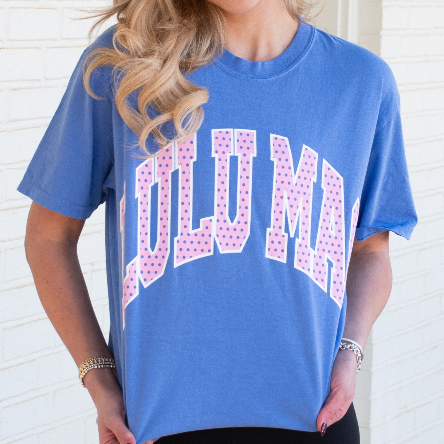 Girlie Girl Originals - LM-PD-1001 Polka Dot Adult Flo Blue Comfort Colors Tee