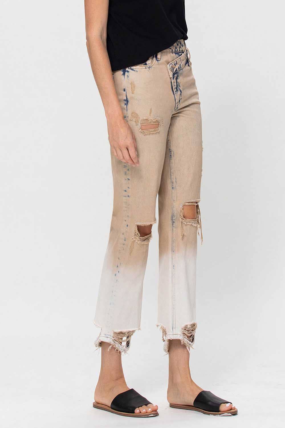 VERVET by FLYING MONKEY - HIGH RISE CRISS CROSS WAISTBAND BOYFRIEND JEANS V2711