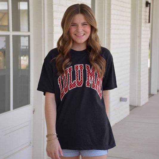 Girlie Girl Originals - LM-TS-1006 Team Red/Black Checkered Adult Black Comfort Colors Tee