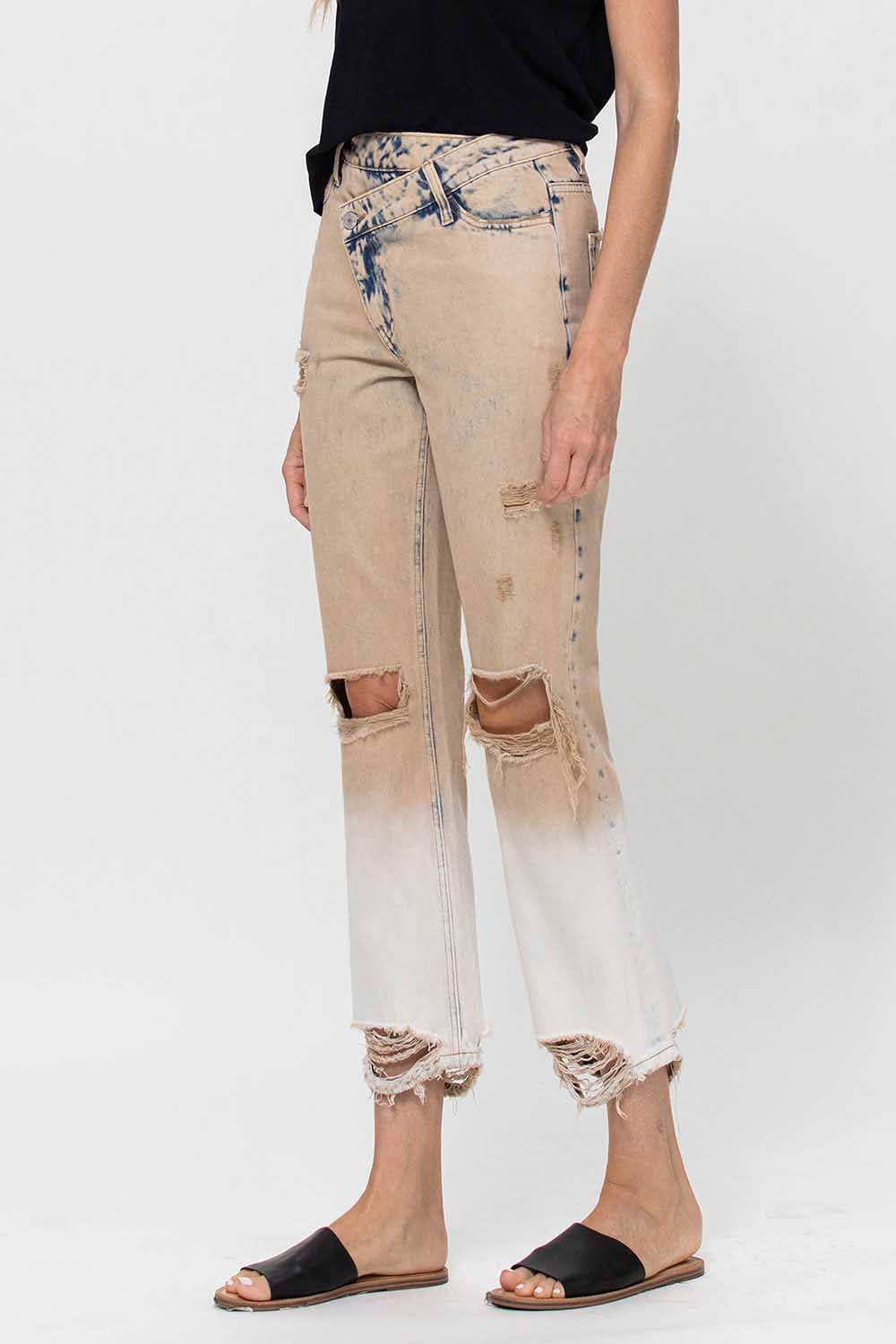 VERVET by FLYING MONKEY - HIGH RISE CRISS CROSS WAISTBAND BOYFRIEND JEANS V2711