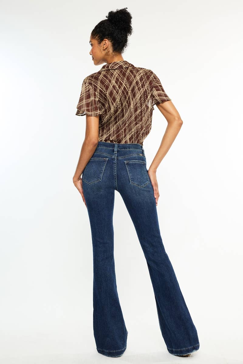 Kan Can USA - OPEN PACK MID RISE BUTTON UP DISTRESS FLARE JEANS-KC6327FD
