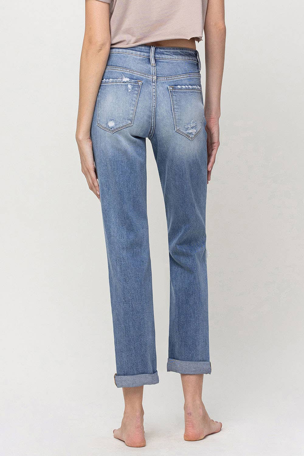 VERVET by FLYING MONKEY - MID RISE BUTTON FLY CUFFED BOYFRIEND JEANS V3117