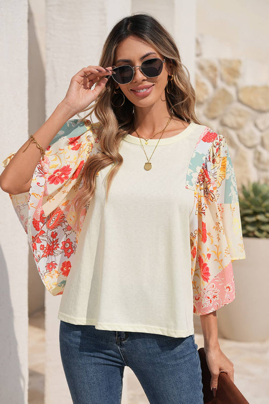 Little Daisy Closet - LDC Floral Patchwork Half Batwing Sleeve Blouse