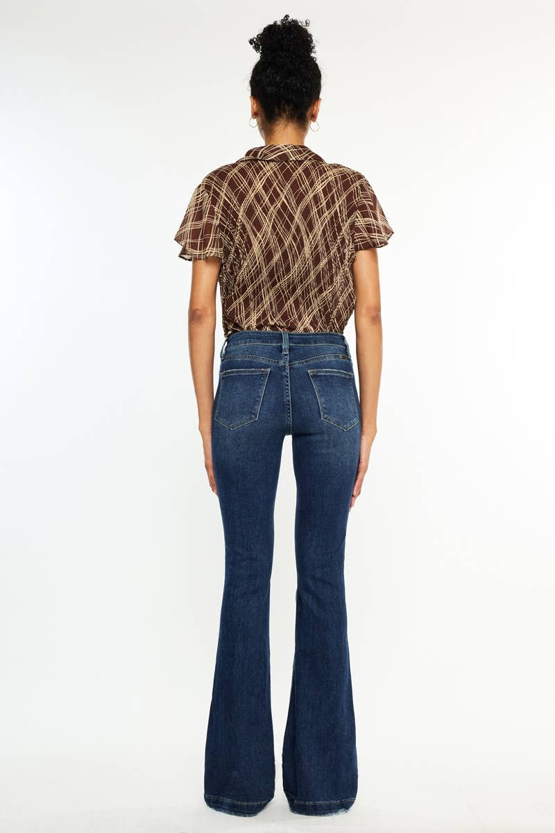 Kan Can USA - OPEN PACK MID RISE BUTTON UP DISTRESS FLARE JEANS-KC6327FD