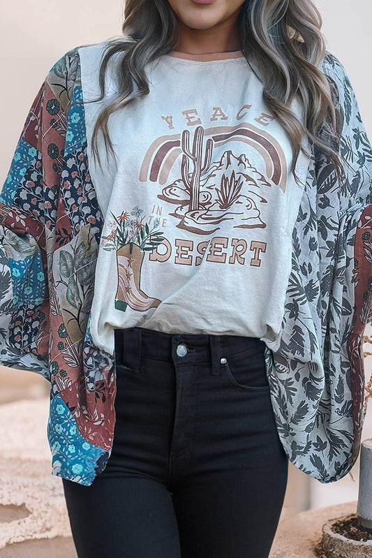Little Daisy Closet - LDC Asymmetric Patchwork Sleeve Peace Desert Graphic Tee