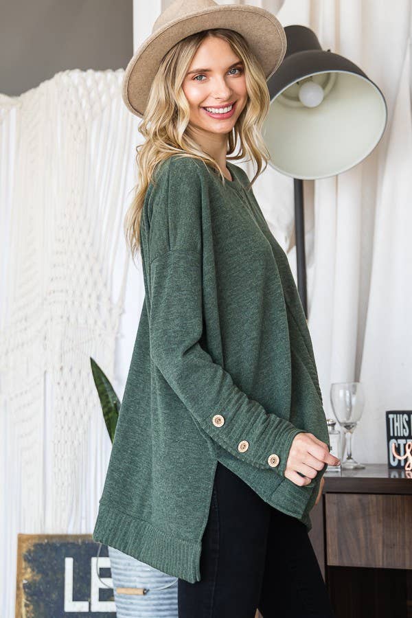 JADE BY JANE - LOOSE FIT BUTTON SLEEVE SOFT SWEATER KNIT