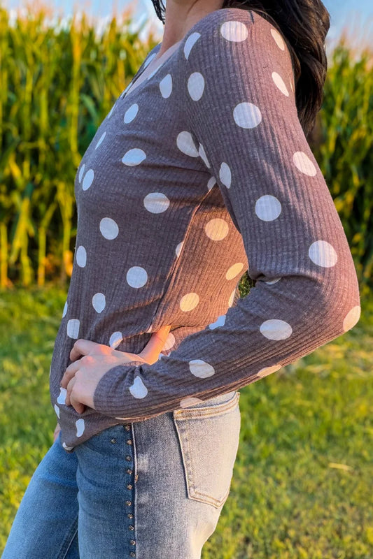 PRAIRIE POLKA TOP- CHOCOLATE BROWN