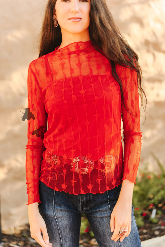 Lariat Lace Top Red