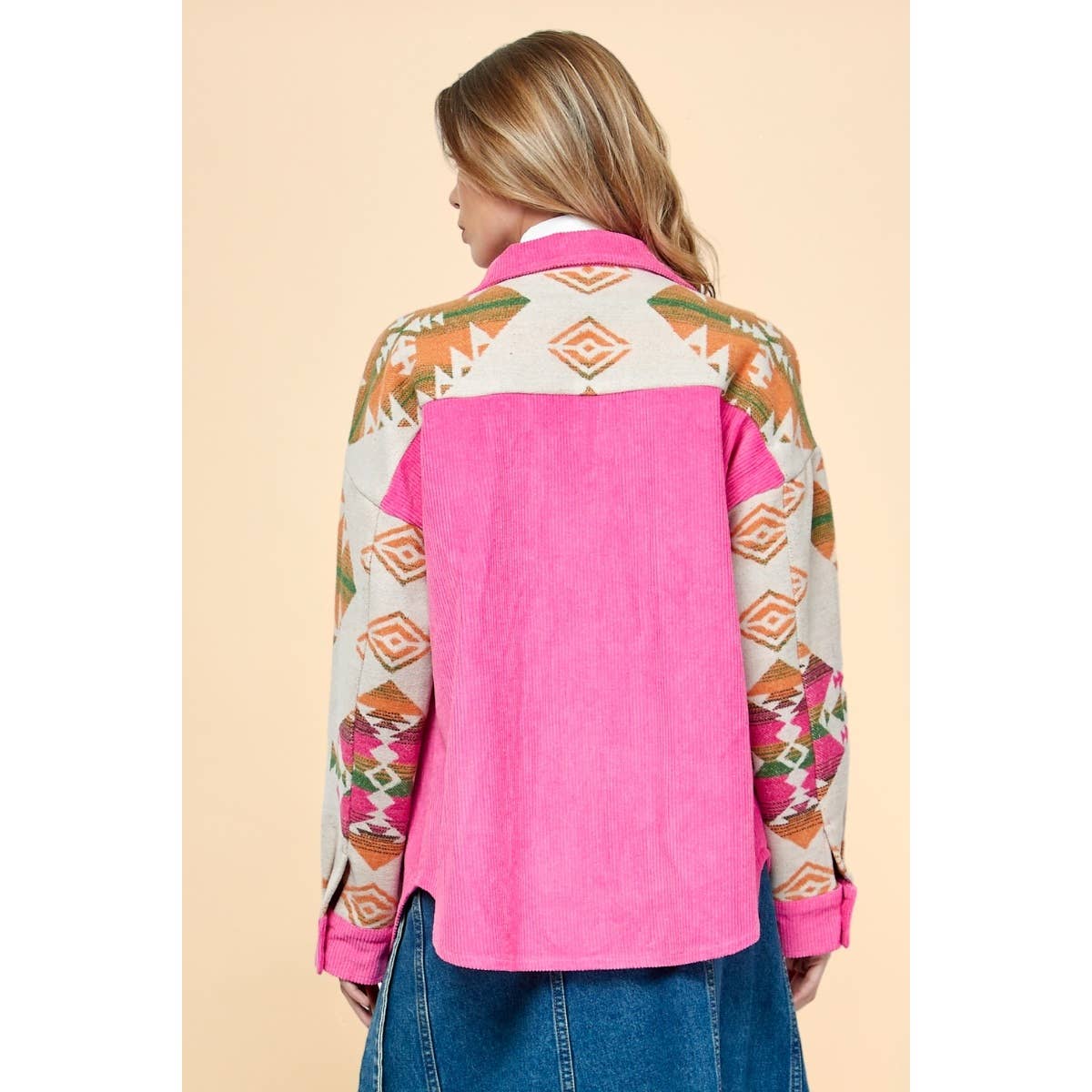 Veveret - Contrast Pattern Corduroy Shacket