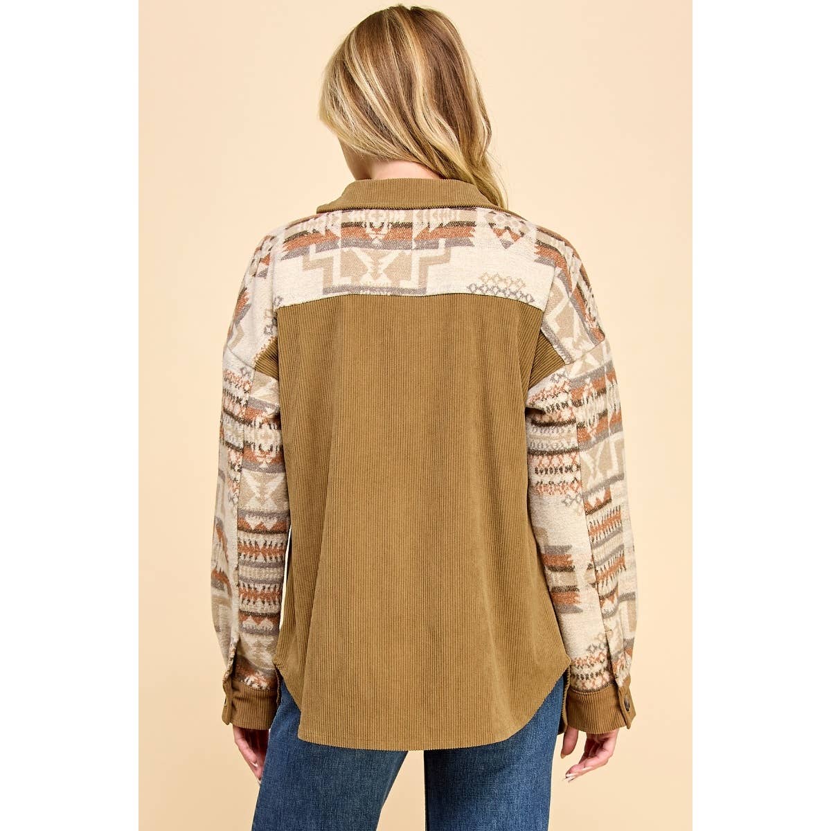 Veveret - Contrast Pattern Corduroy Shacket