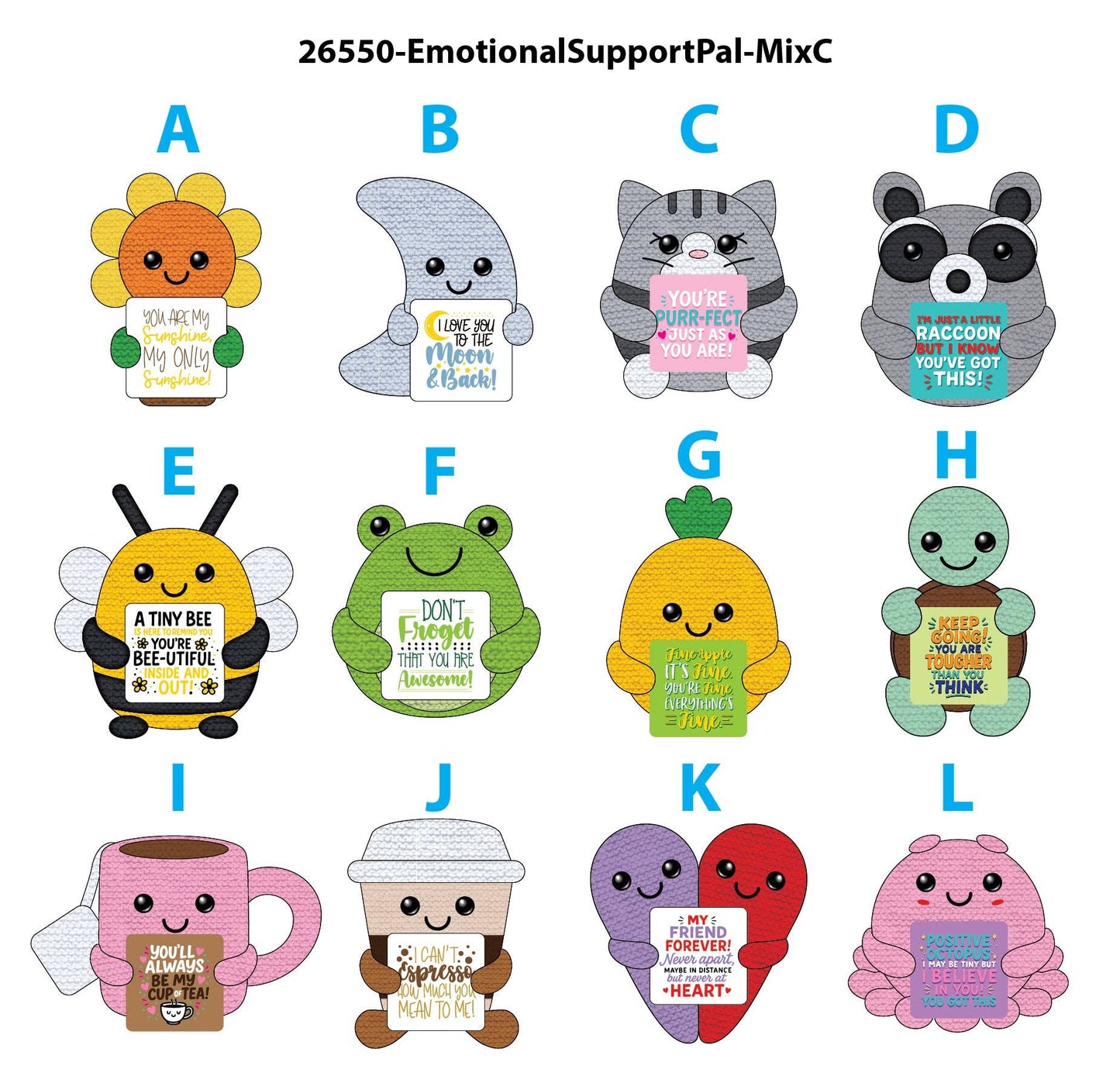 Novelty Brands - Emotional Support Crochet Plush Pals Variety - 12/Display