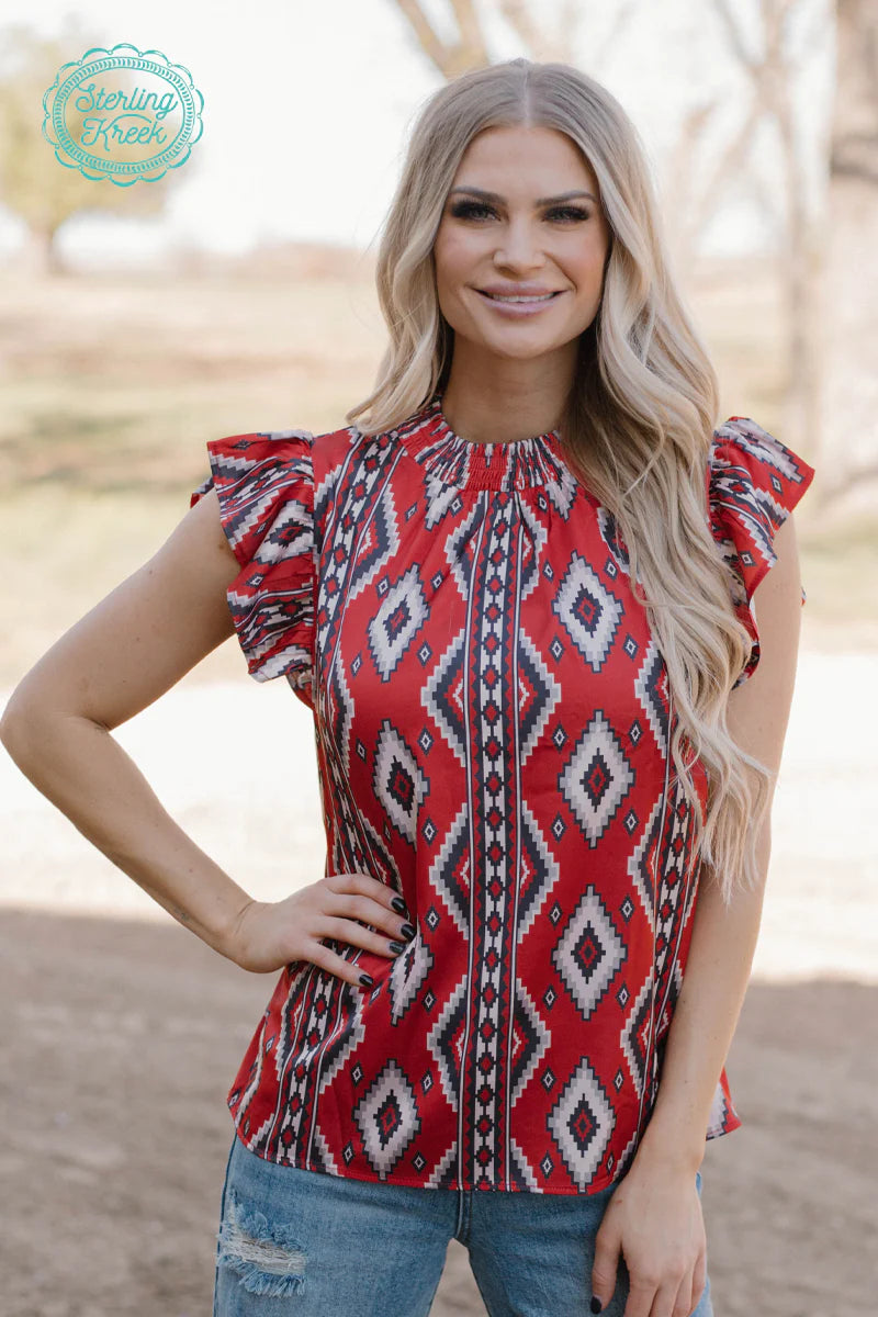 Red Aztec Baby Doll Top