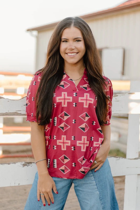 Berry Aztec Top