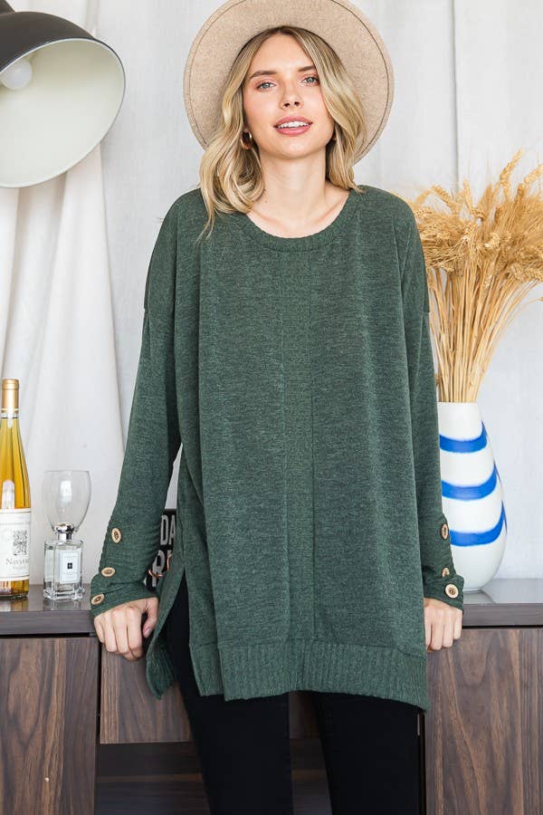 JADE BY JANE - LOOSE FIT BUTTON SLEEVE SOFT SWEATER KNIT