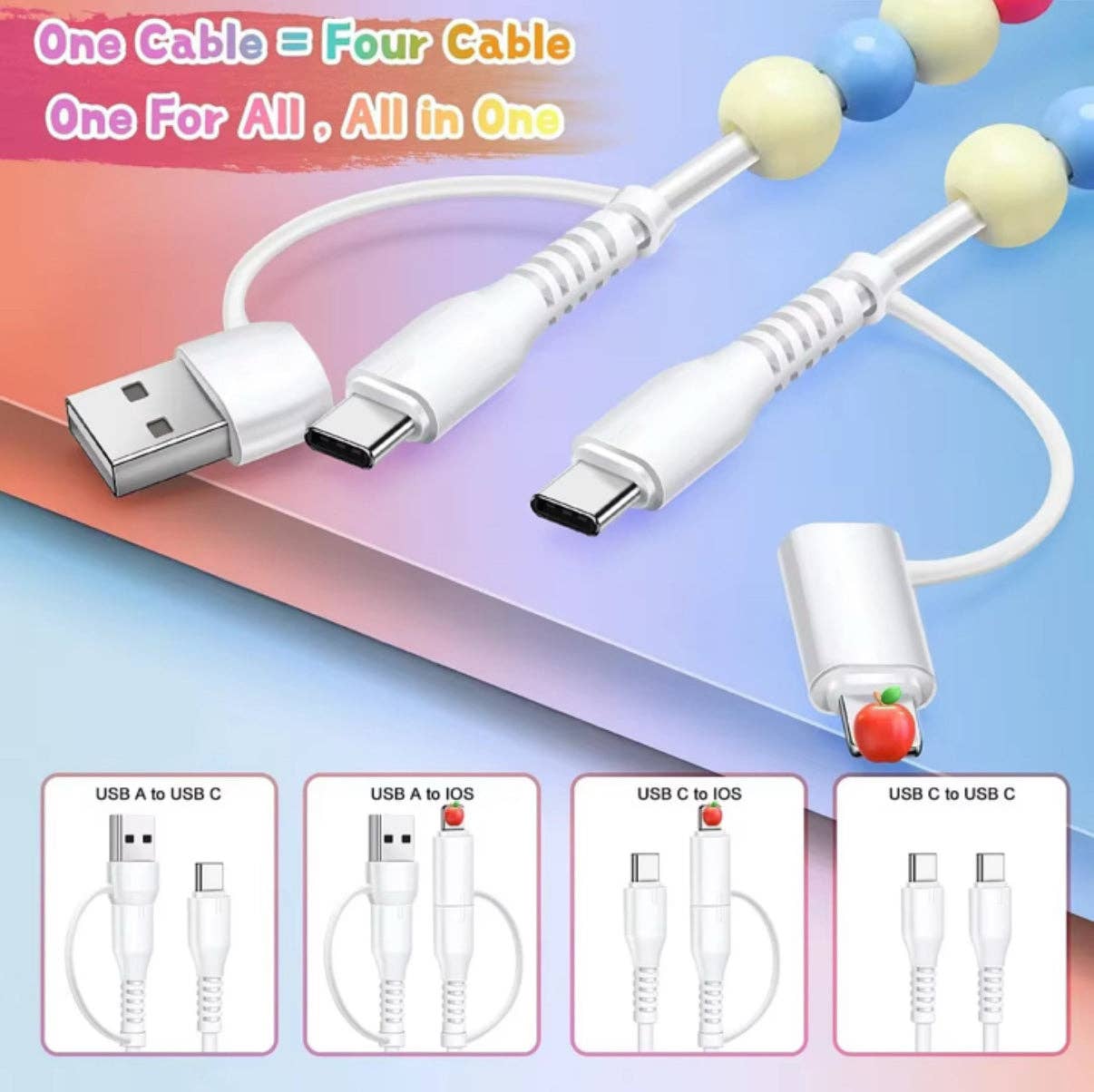 The Onion Patch - Pink & White Bow Pearl Beaded 4-in-1 Charger