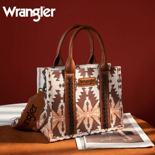 Wrangler Southwestern Print Small Canvas Tote/Crossbody - Light Coffee