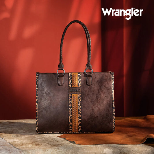 Wrangler Leopard Print Concealed Carry Tote - Coffee