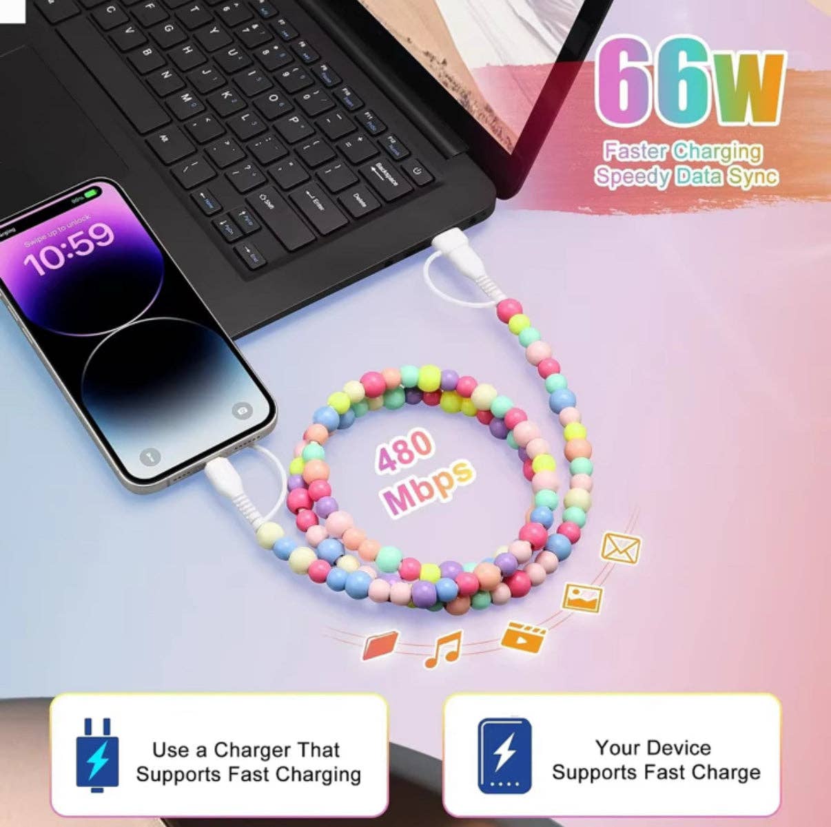 The Onion Patch - Pink & White Bow Pearl Beaded 4-in-1 Charger
