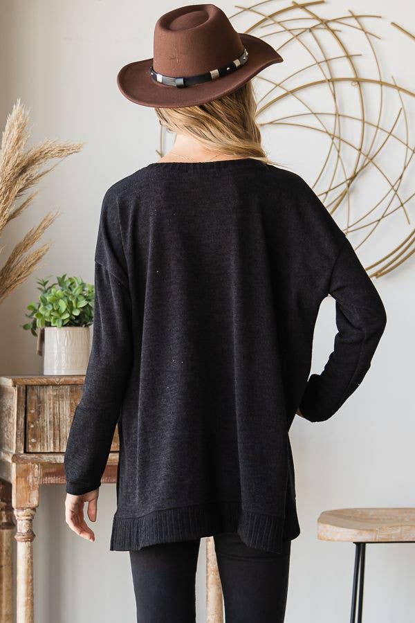 JADE BY JANE - LOOSE FIT BUTTON SLEEVE SOFT SWEATER KNIT