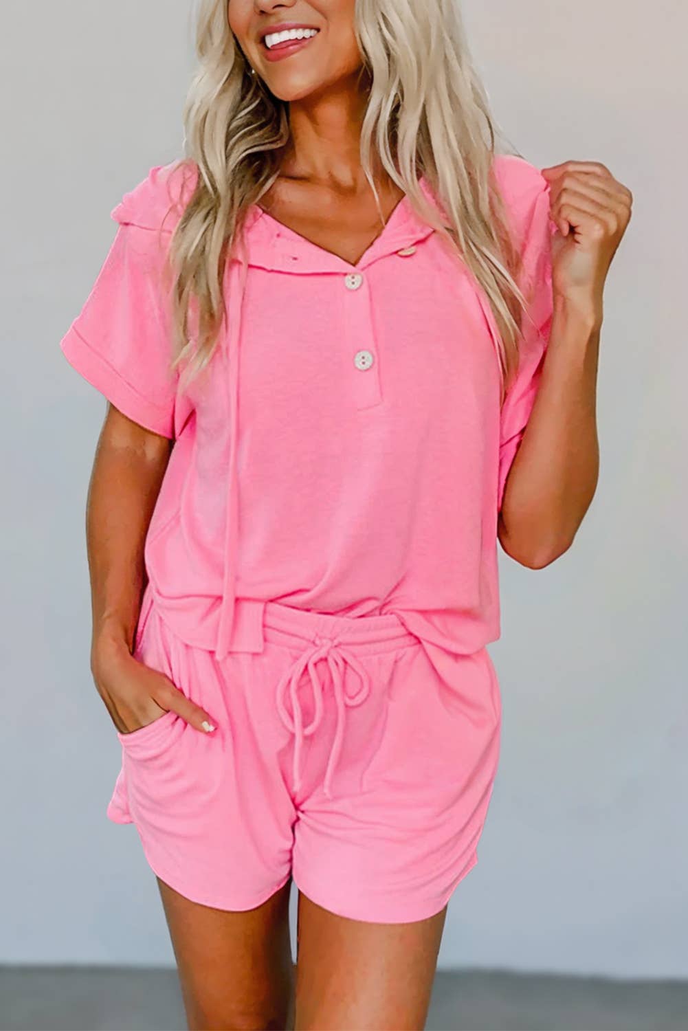 Aapparella - Hooded Short Sleeve Henley Top & Shorts Set | S-XL