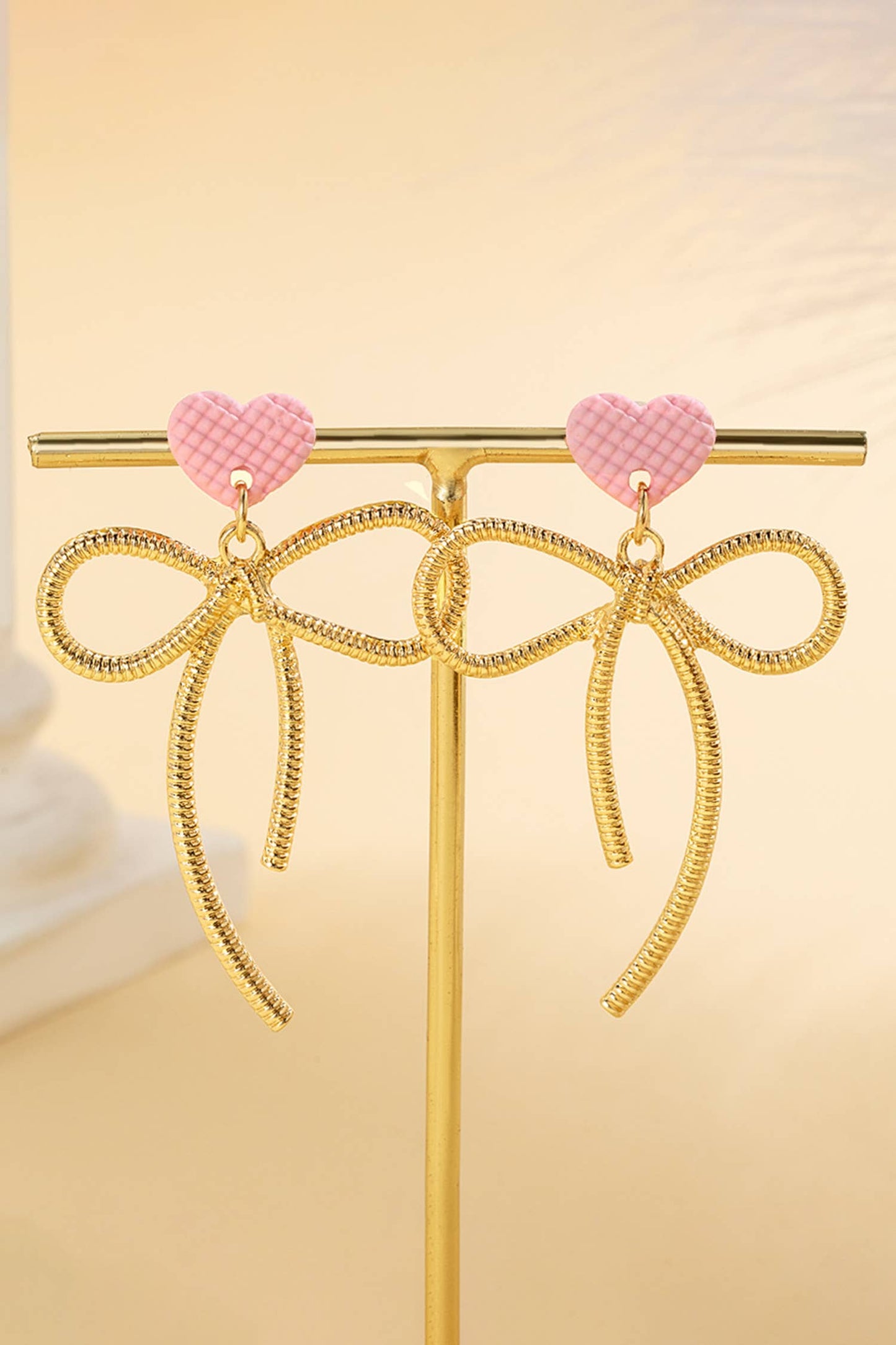 Little Daisy Closet - LDC  Waffled Heart Stud Gold Plated Bow Dangle Earrings