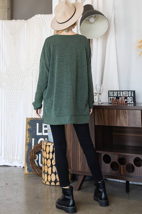 JADE BY JANE - LOOSE FIT BUTTON SLEEVE SOFT SWEATER KNIT