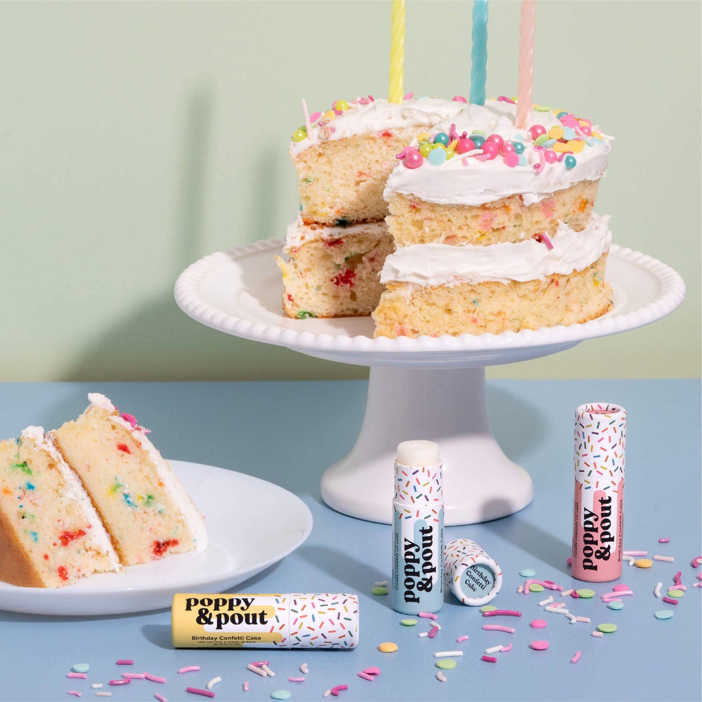 Poppy & Pout - Lip Balm, Birthday Confetti Cake, Yellow