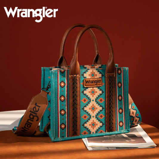 Wrangler Southwestern Print Small Canvas Tote/Crossbody - Turquoise