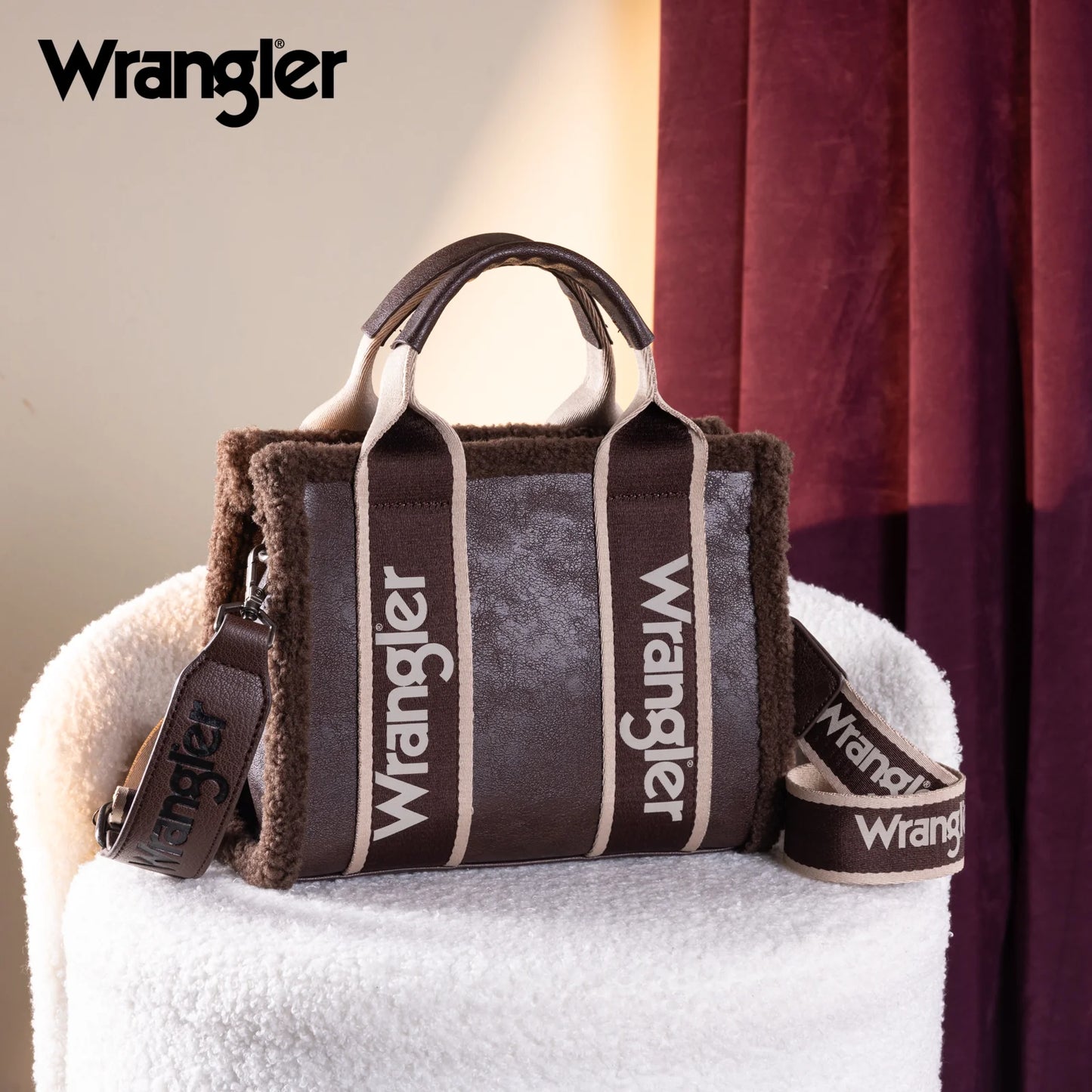 Wrangler Sherpa Small Canvas Tote/Crossbody - Coffee