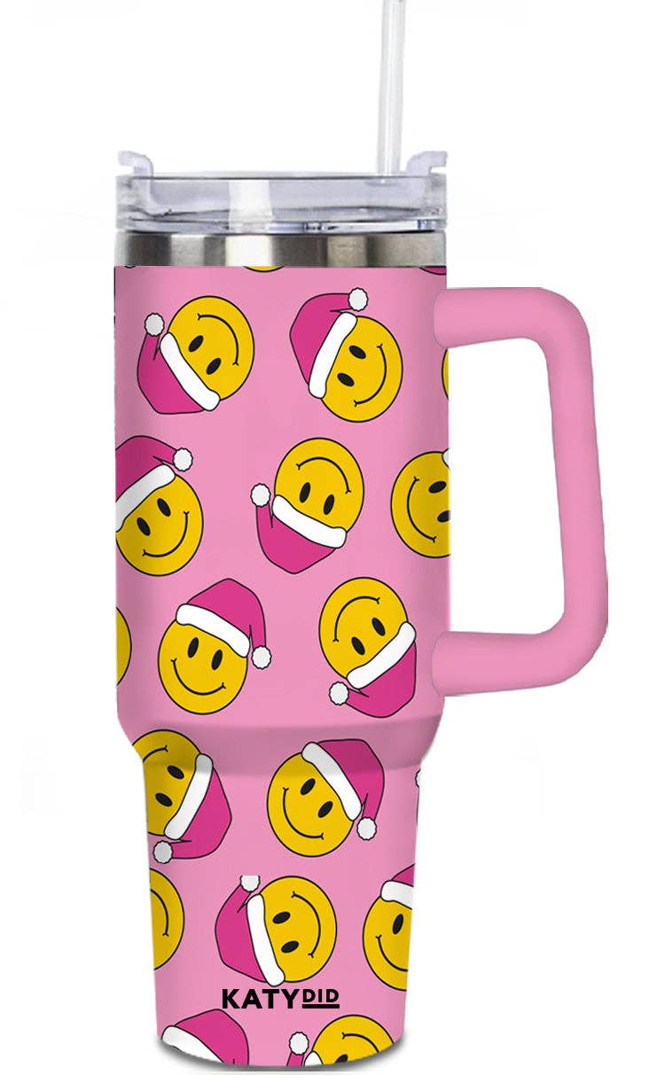 Katydid - Happy Face Santa Hats Repeat Tumbler with Handle