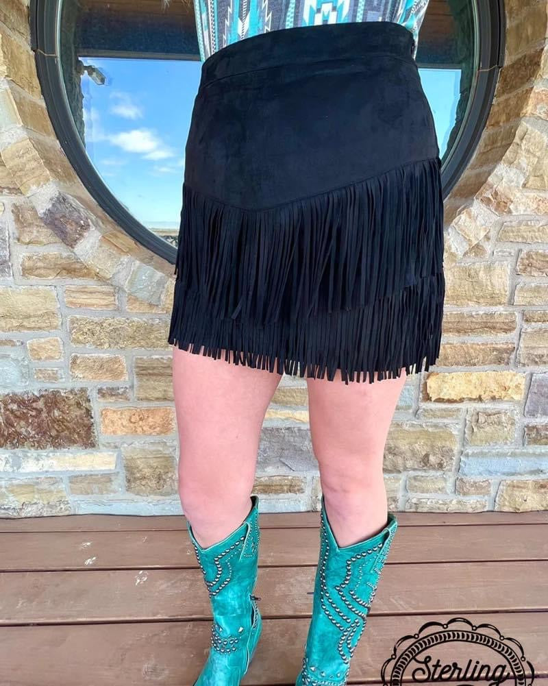 Fort Worth Fringe Skirt Black